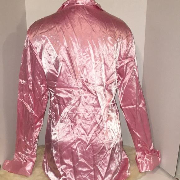 Vintage 70s/80s Retro Y2K Steampunk •Time Out•liquid pink Secretary Blouse Top M - Picture 8 of 10